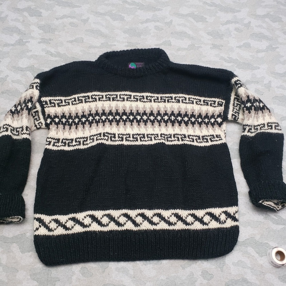 Vintage Purple Moon Sweater Mens XL Black Pullover Mock Neck‎ Aztec Southwestern
